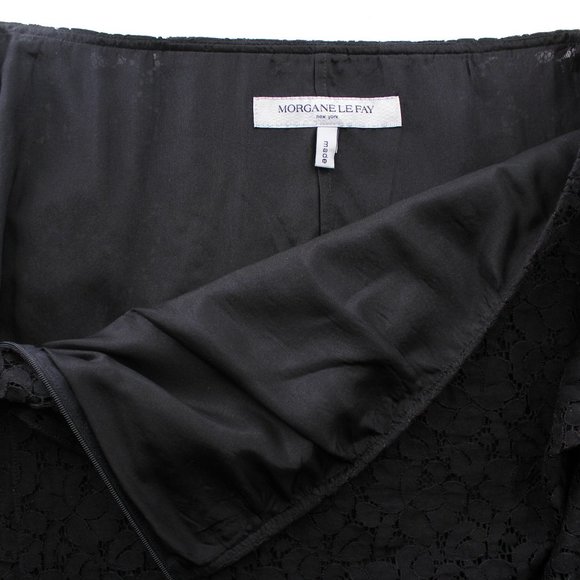 MORGANE LE FAY Black Cotton Lace Skirt Reversible Silk Lined Asymmetrical SZ M - Picture 8 of 12